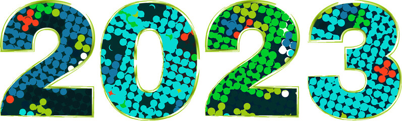 2023 New Year. Color Halftone dotted grunge decorative numbers.