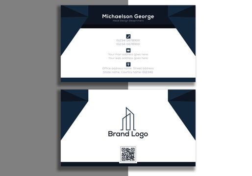 Dark black navy blue white abstract business card design template corporate company id business branding card
