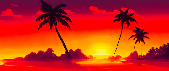 Fototapeta na wymiar Artistic concept painting of a palm landscape, background illustration