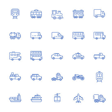 Transportation vehicle icon in outlined style. Suitable for design element of public transportation, traffic sign, and various types of vehicle symbol collection.