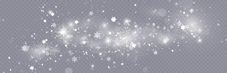 Falling snow.Christmas background.Snow blizzard.Transparent background.Light effect.