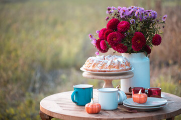 autumn mood. tea in the garden
