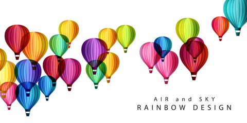 Rainbow air balloons composition. Colorful abstract vector background. Horizontal decoration element for travel, adventure, holiday or festival conceptual design.