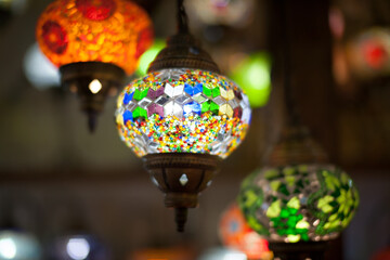 Turkish lamp at souvenir shop, It's very popular gift or handmade decorate art home decor for traveller