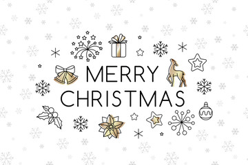 Christmas card with linear icons and gold texture