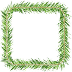 Christmas tree decorations. Fir branches design elements. Square frame with copy space
