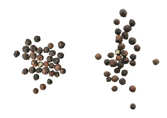 Black pepper on a white background. The view from top.