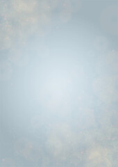 Vector Summer Sun Shine Background with Bokeh Blurred Glowing Gold Circles on Blue Sky.  Blured Sunlight Background. Magic Summertime Print. Calm Defocused Light Design for Posters, Covers, Cards..