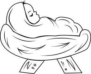 Christmas. Baby Jesus sleeps in the cradle. Religion, god, faith. New Year.