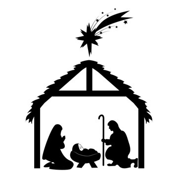 recommend clip art: Birth of Christ. Baby Jesus in a manger with Mary and Joseph. Star of Bethlehem.