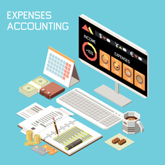 Expenses Accounting Isometric Composition