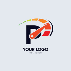 Letter P Speedometer Logo Design Vector Icon Graphic Emblem Illustrator 