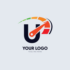 Letter U Speedometer Logo Design Vector Icon Graphic Emblem Illustrator 