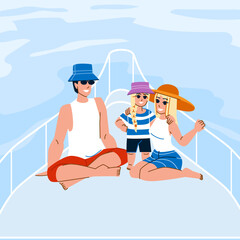 family yacht vector. water boat, ship travel, leisure young, sailboat vacation, summer happy sea, trip, deck ocean, sail family yacht character. people flat cartoon illustration