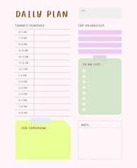 Daily planner printable template.Schedule,notes for the day. 
