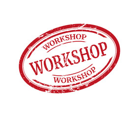 Red workshop stamp with white background