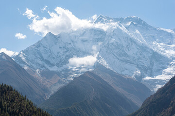 View of top Annapurna 2 II from Upper Pisang, Round Annapurna circuit trekking trail, Nepal