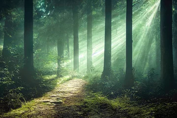 Sonnenlicht im europäischen Wald mit Wanderweg © Robert Kneschke