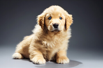 Picture of cute baby golden retriever puppy dog sitting in studio