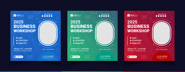 Webinar workshop business for social media post. Modern poster, brochure digital banner template on square size
