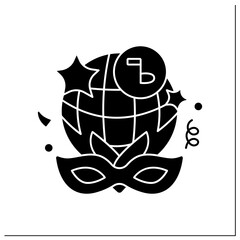 Fancy dress party glyph icon. Costume party. Guests want to looks like famous person, animal, or character from story. Celebrating concept.Filled flat sign. Isolated silhouette vector illustration