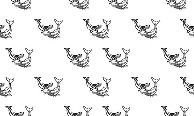 set of silhouettes of whale pattern
