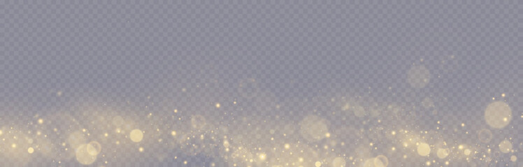 Particles of white magic dust. Shining light particles.Christmas glitter particles. Light effect on a transparent background.