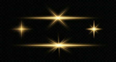 Golden light vectors.Bright gold star.Light flash.Gold glitter.