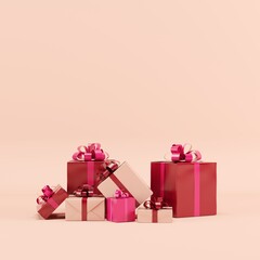 Red gift box with red ribbon floating on pink background. minimal Christmas concept idea. - 537732203