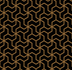 Hexagonal geometric pattern. Gold and black decorative background.