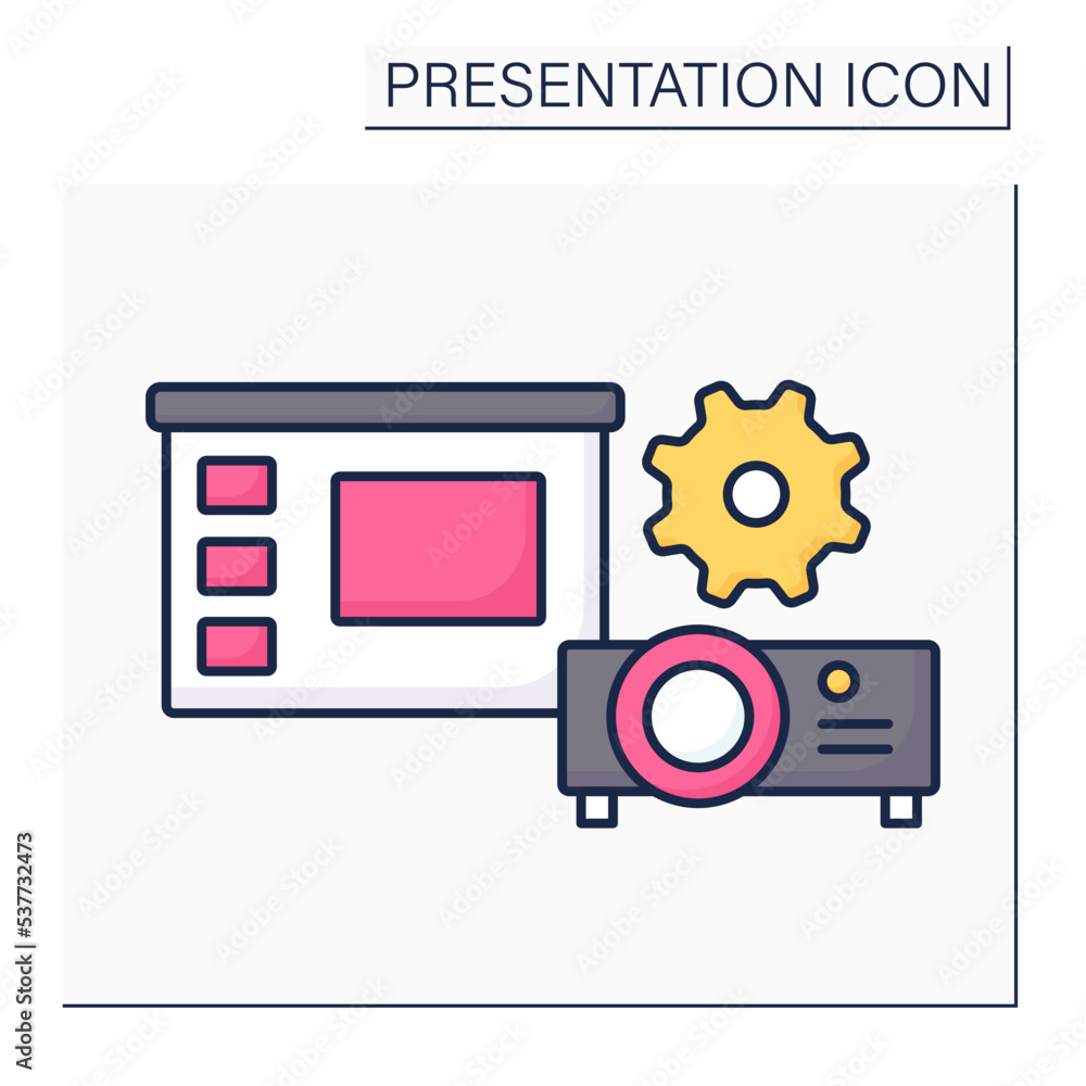 Poster overhead projector color icon. projector for projecting onto vertical screen magnified images. speci