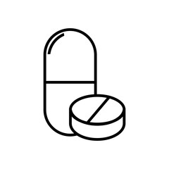 Black line Medicine pill or tablet line icon isolated on white background