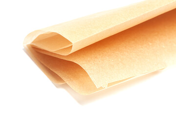 brown baking paper sheets isolated on white background, top view