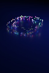 christmas multicolored led garland on a  dark blue background with a place for text on vertical, 3d rendering