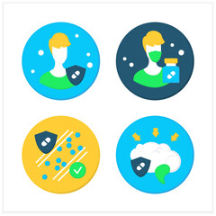 Probiotics flat icons set. Vitamins for brain and for lowering in blood pressure, protecting immune system and influenza. Medicine and healthcare concept. Color vector illustrations
