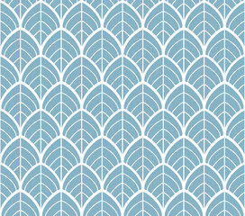 Ornamental leaf pattern. Decorative background in duck egg blue and white.