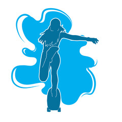 Detailed female skateboarder vector silhouette