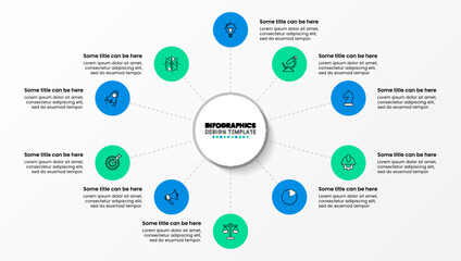 Infographic template. A circle with 10 steps connected to the center