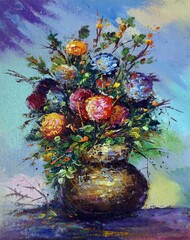Art oil painting flowers in vase