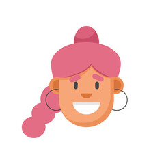 Pink hair flat style girl face. Minimalism, digital illustration