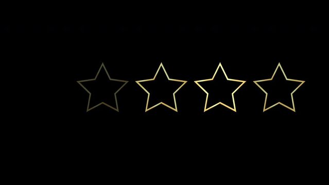 Glowing metallic stars with gold border transition, 5-star rating animation in 4K 60FPS. Swipe transition animation in high quality.