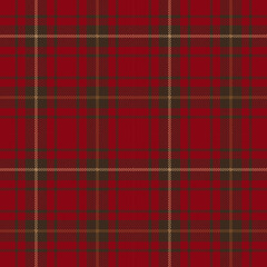 Red and brown tartan plaid. Scottish pattern fabric swatch close-up. 