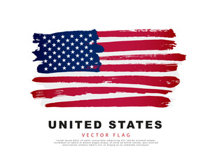 The flag of the USA. Blue, red and white brush strokes drawn by hand. Vector illustration on a white background.
