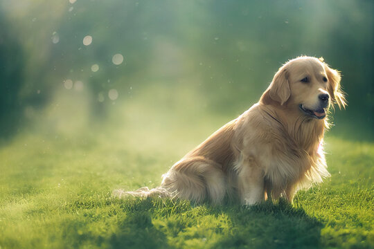 Gorgeous golden retriever in nature, AI generated image