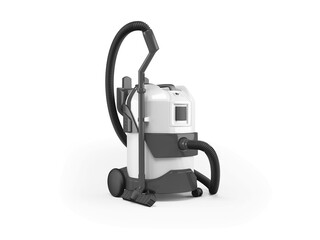 3D illustration of white professional vacuum cleaner on white background with shadow