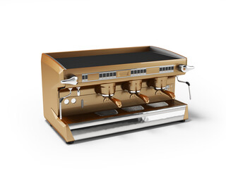 3D illustration of brown coffee machine for coffee shop perspective view on white background with shadow