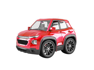 3d illustration of red car front cartoon style on white background no shadow