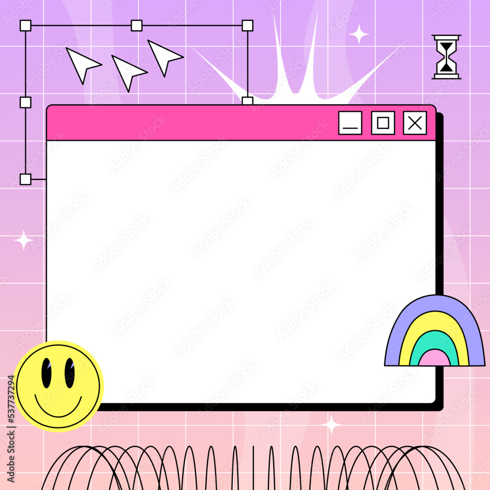 Poster pc window in y2k style. retro interface of an old computer with a bright color. copyspace template. 