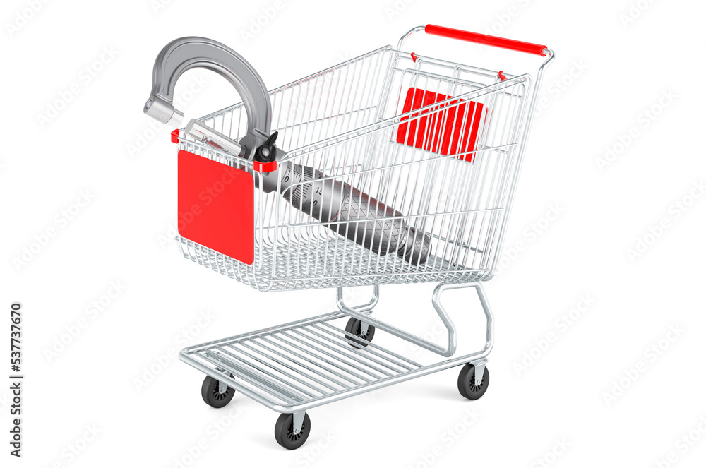Poster shopping cart with micrometer, 3d rendering