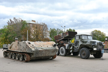 Destroyed armored vehicles during the Russian-Ukrainian war